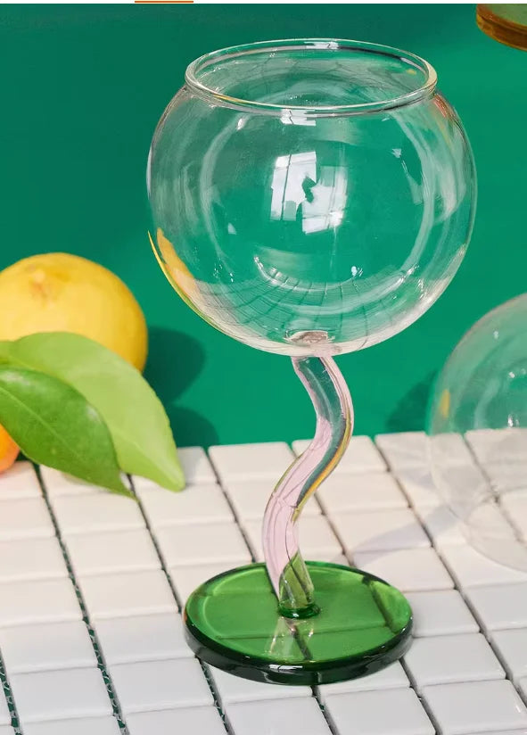 Coloured Wave-Stemmed Wine Glasses