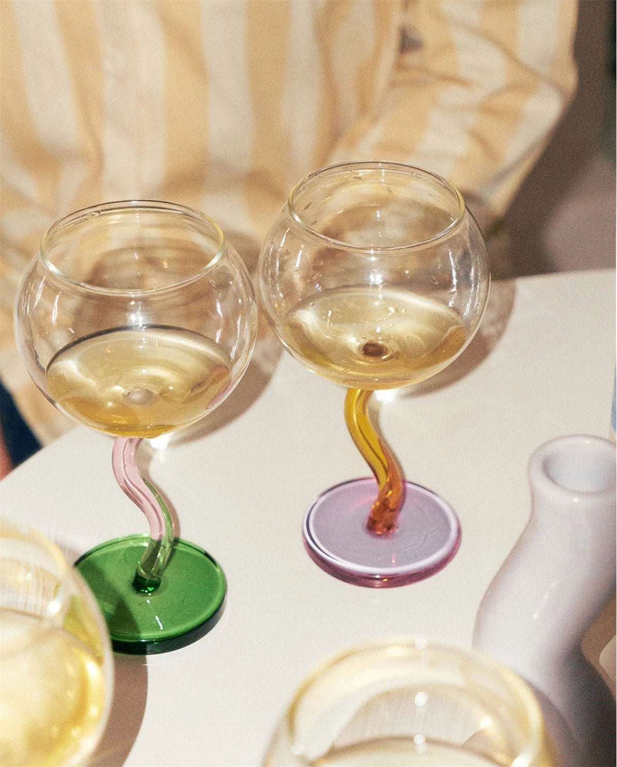 Coloured Wave-Stemmed Wine Glasses
