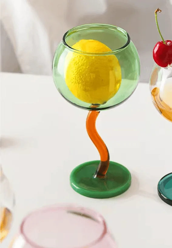 Coloured Wave-Stemmed Wine Glasses