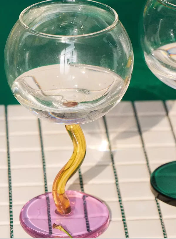 Coloured Wave-Stemmed Wine Glasses