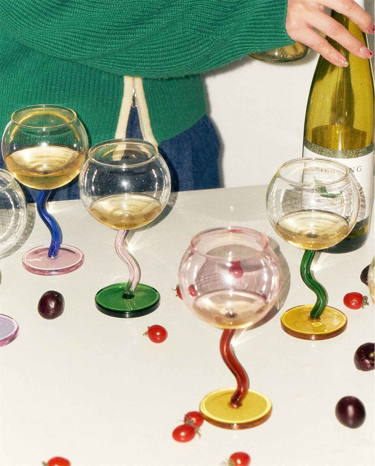 Coloured Wave-Stemmed Wine Glasses