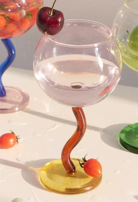 Coloured Wave-Stemmed Wine Glasses