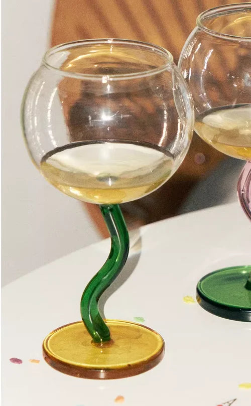 Coloured Wave-Stemmed Wine Glasses