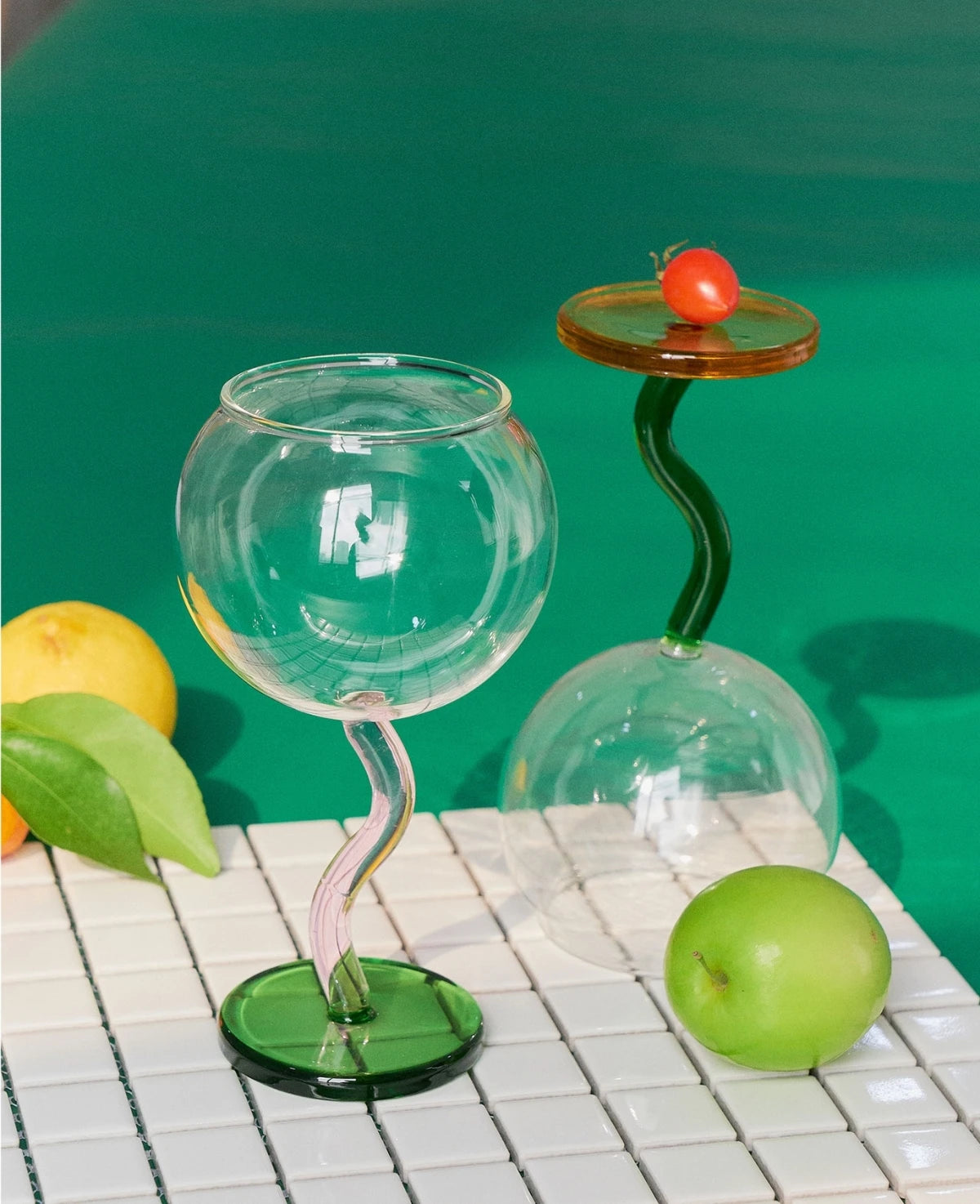 Coloured Wave-Stemmed Wine Glasses