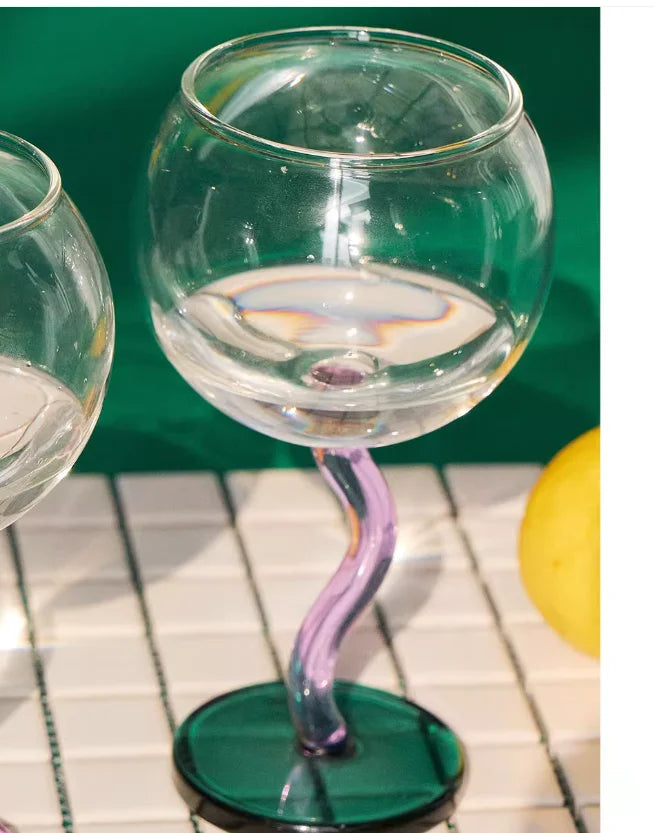 Coloured Wave-Stemmed Wine Glasses