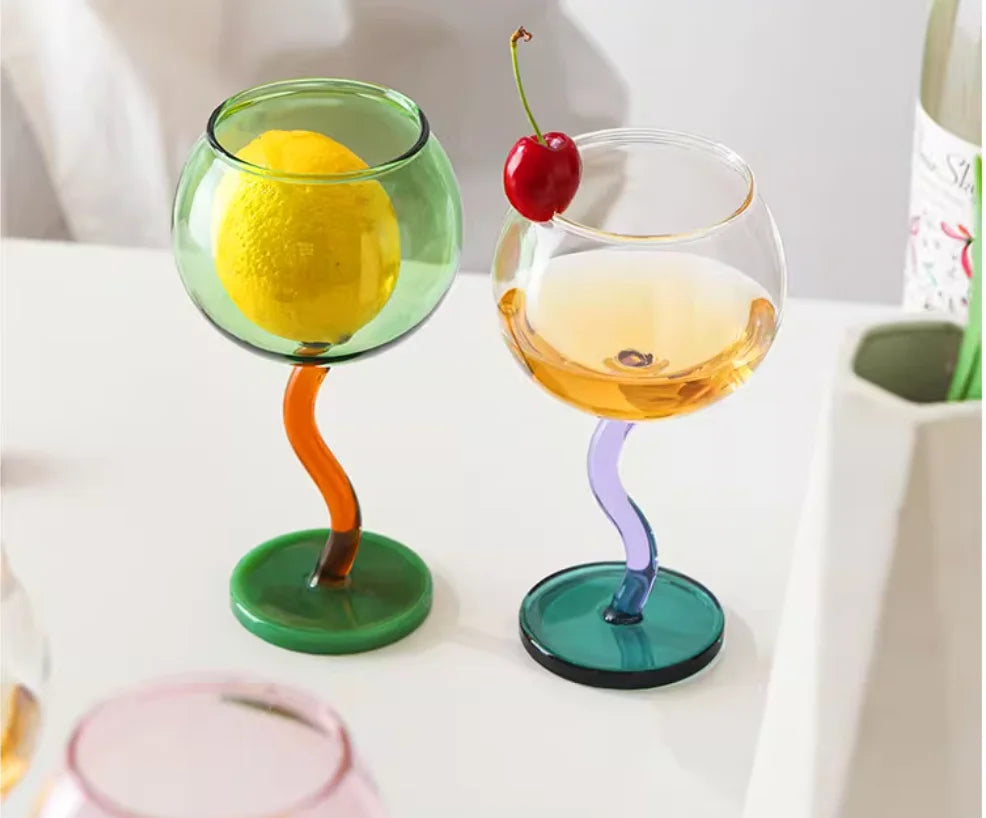 Coloured Wave-Stemmed Wine Glasses