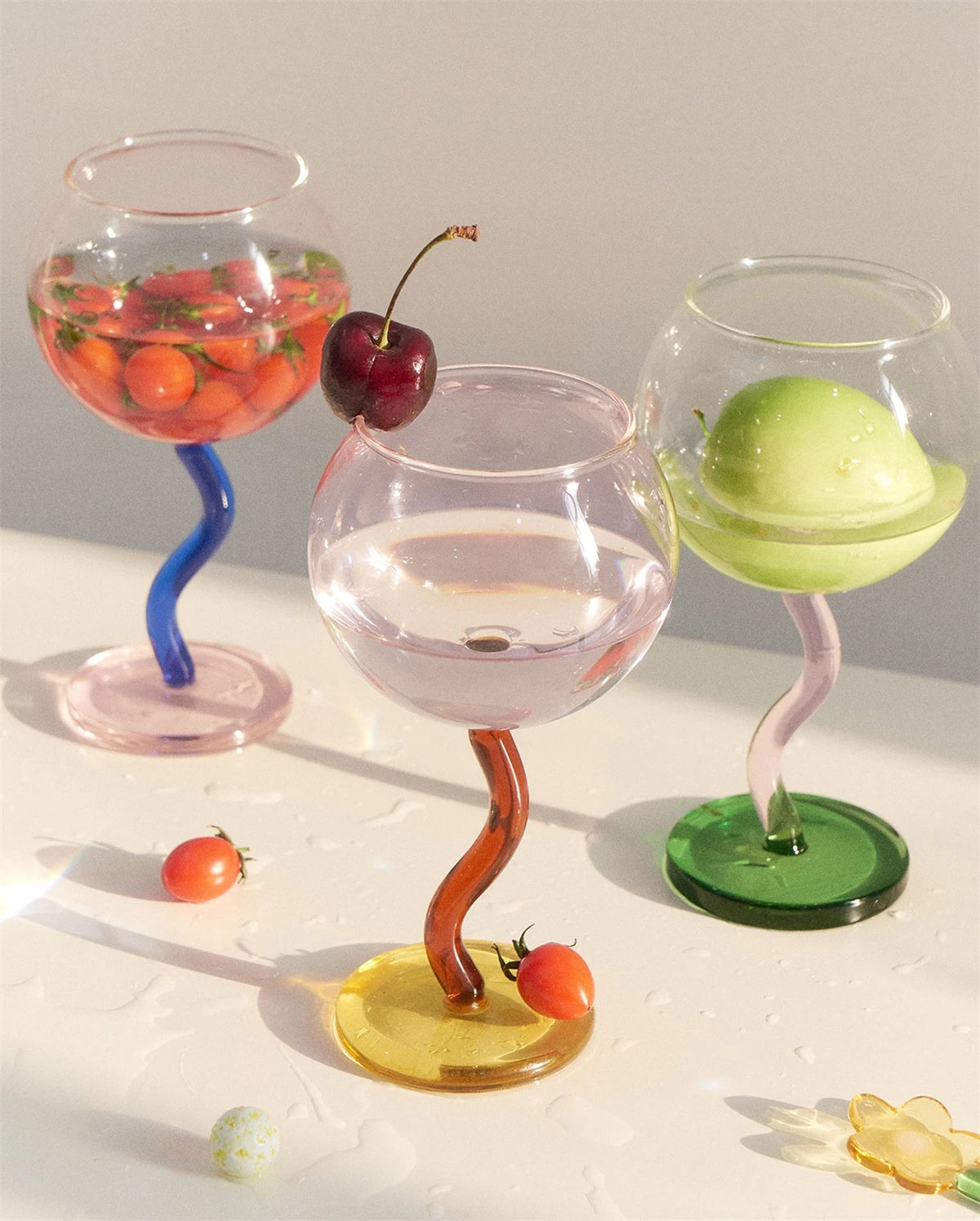 Coloured Wave-Stemmed Wine Glasses